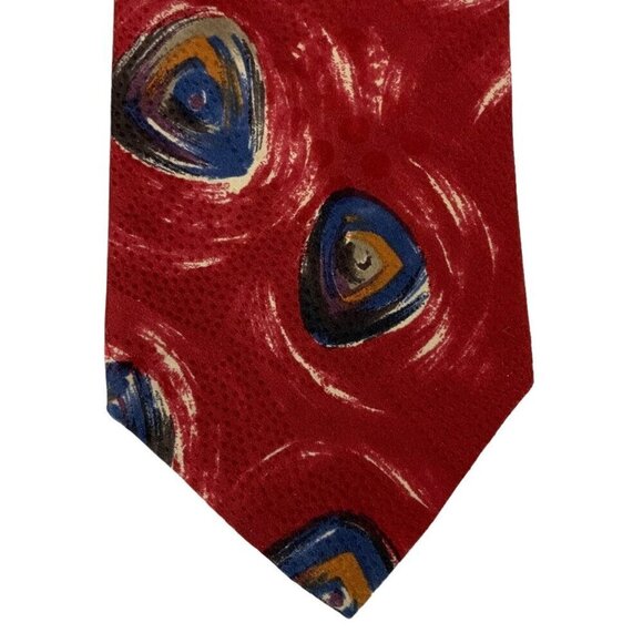 Vintage Christian Dior Mens Necktie Tie Red Blue Silk Abstract Design USA - Picture 2 of 4